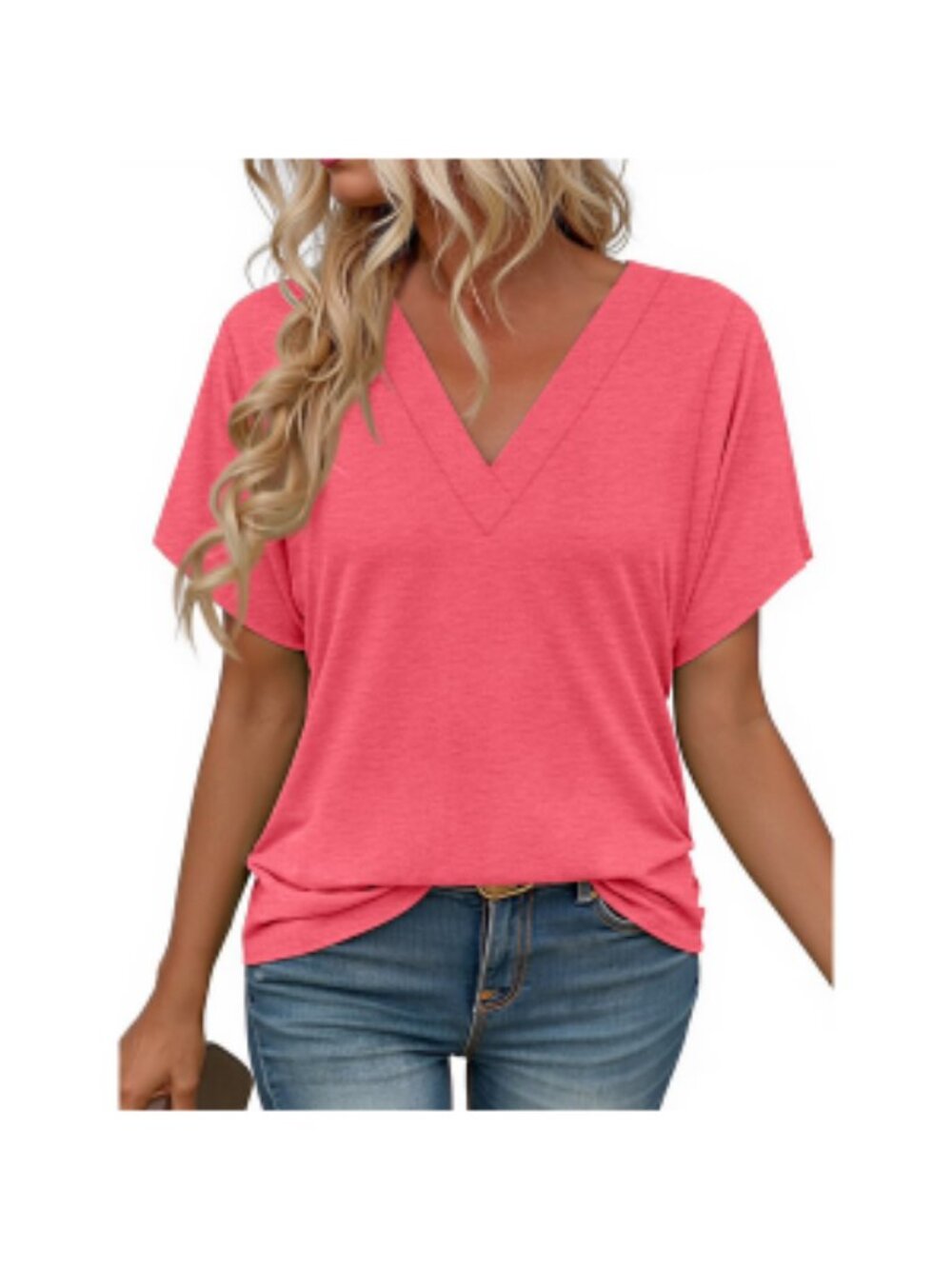 MOSHU Deep V Neck Womens Tops Curved Hem Shirts for Women Fashion Trendy Blouses